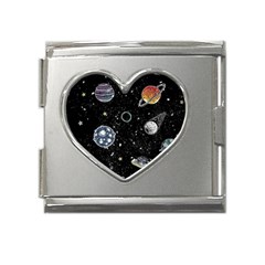 Glittering Planets Space Galaxy Glitter Black Mega Link Heart Italian Charm (18mm) by Perong