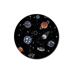 Glittering Planets Space Galaxy Glitter Black Rubber Round Coaster (4 Pack) by Perong