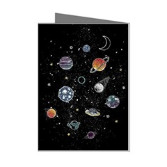 Glittering Planets Space Galaxy Glitter Black Mini Greeting Cards (pkg Of 8) by Perong