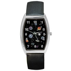 Glittering Planets Space Galaxy Glitter Black Barrel Style Metal Watch by Perong