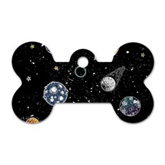 Glittering Planets Space Galaxy Glitter Black Dog Tag Bone (one Side) by Perong