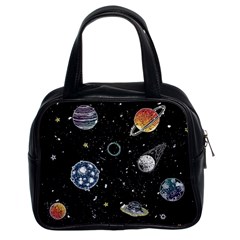 Glittering Planets Space Galaxy Glitter Black Classic Handbag (two Sides) by Perong