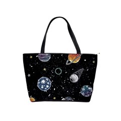 Glittering Planets Space Galaxy Glitter Black Classic Shoulder Handbag by Perong