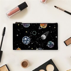 Glittering Planets Space Galaxy Glitter Black Cosmetic Bag (small) by Perong