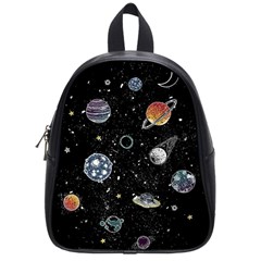 Glittering Planets Space Galaxy Glitter Black School Bag (small) by Perong