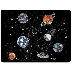 Glittering Planets Space Galaxy Glitter Black Fleece Blanket (large) by Perong