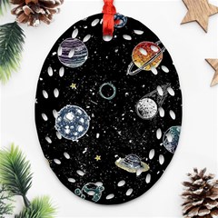 Glittering Planets Space Galaxy Glitter Black Ornament (oval Filigree) by Perong