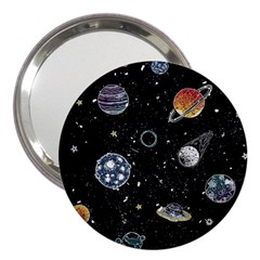 Glittering Planets Space Galaxy Glitter Black 3  Handbag Mirrors by Perong