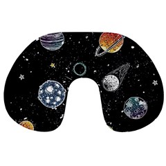 Glittering Planets Space Galaxy Glitter Black Travel Neck Pillow by Perong