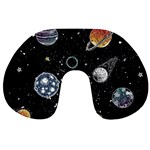 Glittering Planets Space Galaxy Glitter Black Travel Neck Pillow Front