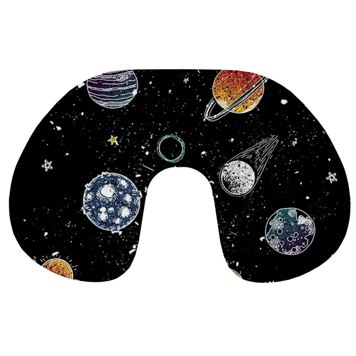 Glittering Planets Space Galaxy Glitter Black Travel Neck Pillow