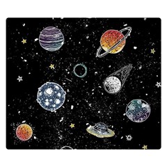 Glittering Planets Space Galaxy Glitter Black Two Sides Premium Plush Fleece Blanket (kids Size) by Perong