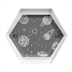 Glittering Planets Space Galaxy Glitter Black Hexagon Wood Jewelry Box Front