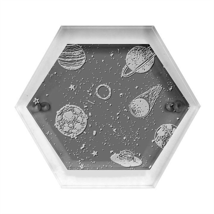 Glittering Planets Space Galaxy Glitter Black Hexagon Wood Jewelry Box