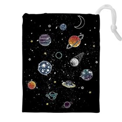 Glittering Planets Space Galaxy Glitter Black Drawstring Pouch (5xl) by Perong