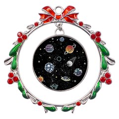 Glittering Planets Space Galaxy Glitter Black Metal X mas Wreath Ribbon Ornament by Perong