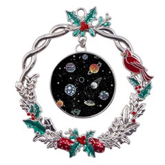 Glittering Planets Space Galaxy Glitter Black Metal X mas Wreath Holly Leaf Ornament by Perong