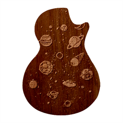 Glittering Planets Space Galaxy Glitter Black Guitar Shape Wood Guitar Pick Holder Case And Picks Set by Perong