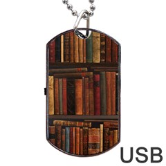 Old Books Vintage Office Antique Library Dog Tag Usb Flash (two Sides) by Perong