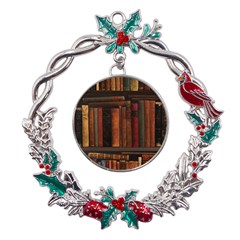 Old Books Vintage Office Antique Library Metal X mas Wreath Holly Leaf Ornament by Perong