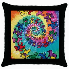 Tie Dye Grateful Dead Bears Throw Pillow Case (black) by Perong