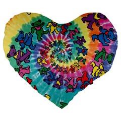 Tie Dye Grateful Dead Bears Large 19  Premium Heart Shape Cushions by Perong