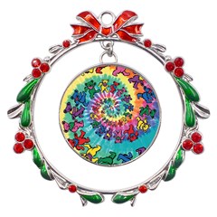 Tie Dye Grateful Dead Bears Metal X mas Wreath Ribbon Ornament by Perong