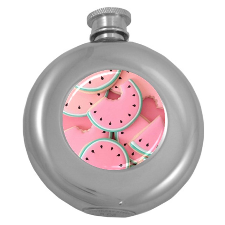 Aesthetic Cute Kawaii Watermelon Round Hip Flask (5 oz)