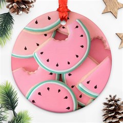 Aesthetic Cute Kawaii Watermelon Round Ornament (two Sides)