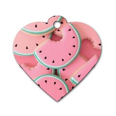 Aesthetic Cute Kawaii Watermelon Dog Tag Heart (two Sides) by Perong