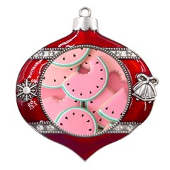 Aesthetic Cute Kawaii Watermelon Metal Snowflake And Bell Red Ornament by Perong