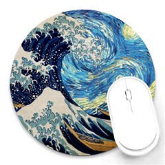 The Great Wave Of Kanagawa Painting Round Mousepad