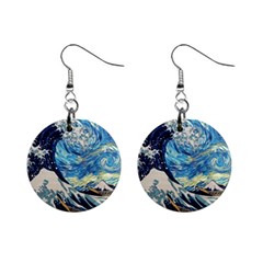 The Great Wave Of Kanagawa Painting Mini Button Earrings by Perong