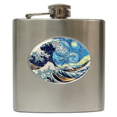 The Great Wave Of Kanagawa Painting Hip Flask (6 Oz) by Perong