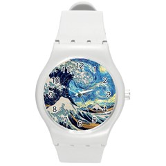 The Great Wave Of Kanagawa Painting Round Plastic Sport Watch (m) by Perong