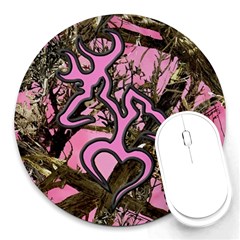 Pink Browning Deer Glitter Camo Round Mousepad by Perong