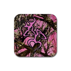 Pink Browning Deer Glitter Camo Rubber Coaster (Square)