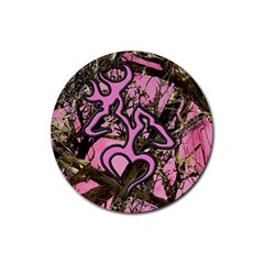 Pink Browning Deer Glitter Camo Rubber Coaster (round) by Perong