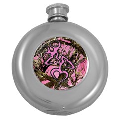 Pink Browning Deer Glitter Camo Round Hip Flask (5 Oz) by Perong