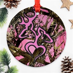 Pink Browning Deer Glitter Camo Round Ornament (two Sides)