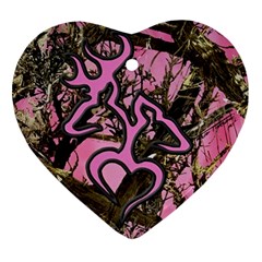 Pink Browning Deer Glitter Camo Heart Ornament (two Sides) by Perong