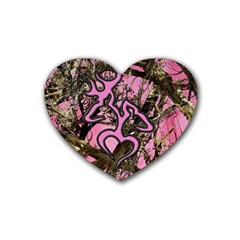 Pink Browning Deer Glitter Camo Rubber Coaster (Heart)