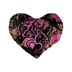 Pink Browning Deer Glitter Camo Standard 16  Premium Heart Shape Cushions