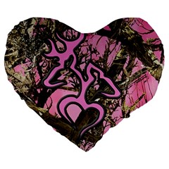 Pink Browning Deer Glitter Camo Large 19  Premium Heart Shape Cushions