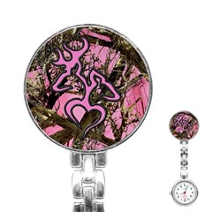 Pink Browning Deer Glitter Camo Stainless Steel Nurses Watch by Perong