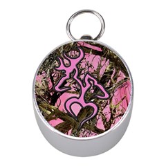 Pink Browning Deer Glitter Camo Mini Silver Compasses