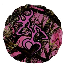 Pink Browning Deer Glitter Camo Large 18  Premium Flano Round Cushions by Perong