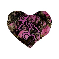 Pink Browning Deer Glitter Camo Standard 16  Premium Flano Heart Shape Cushions