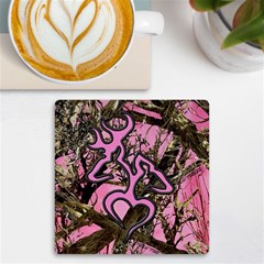 Pink Browning Deer Glitter Camo UV Print Square Tile Coaster 