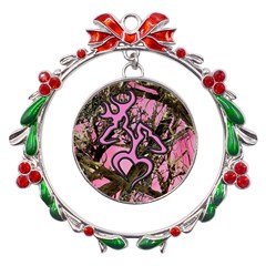 Pink Browning Deer Glitter Camo Metal X mas Wreath Ribbon Ornament by Perong